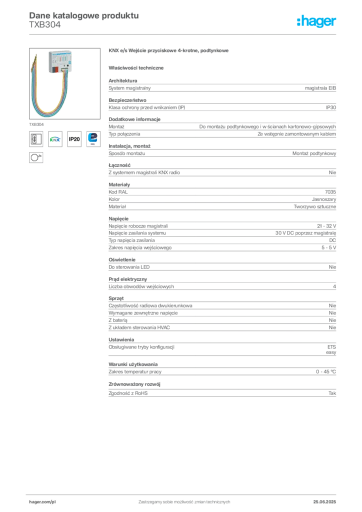 Zdjęcie Hager Dane katalogowe produktu TXB304 | Hager Polska
