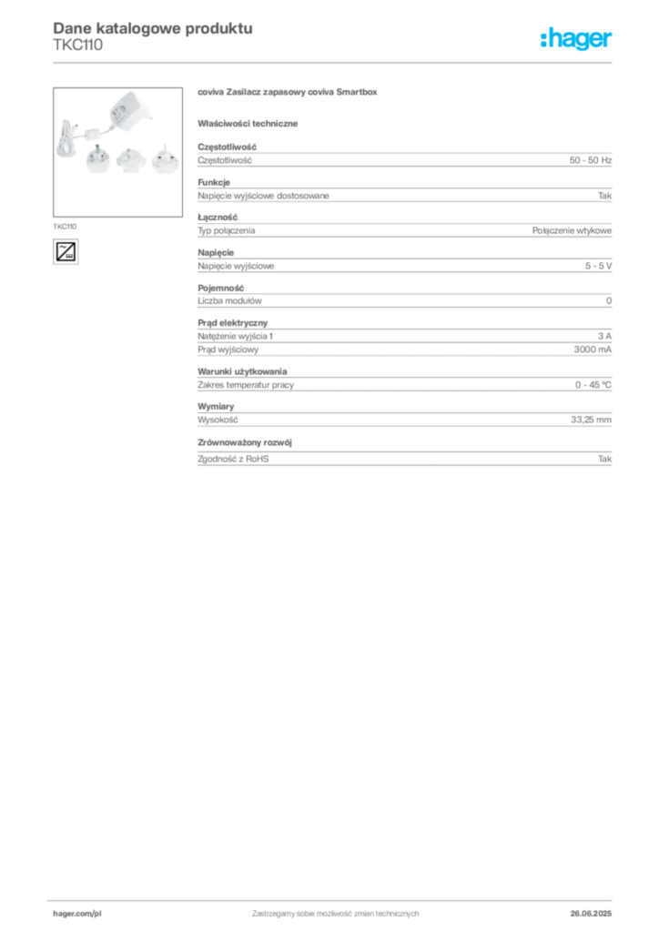 Zdjęcie Hager Dane katalogowe produktu TKC110 | Hager Polska