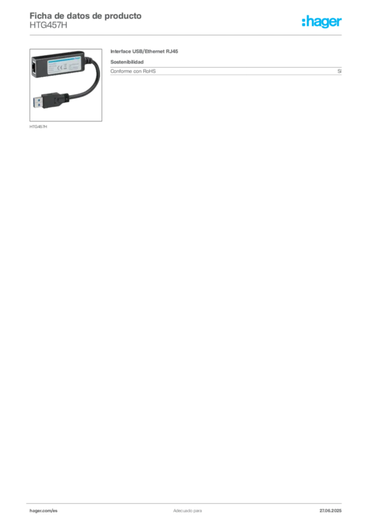 Imagen Hager Ficha de datos de producto HTG457H | Hager España
