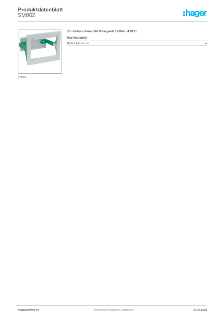 Bild Hager Produktdatenblatt SM002 | Hager Schweiz