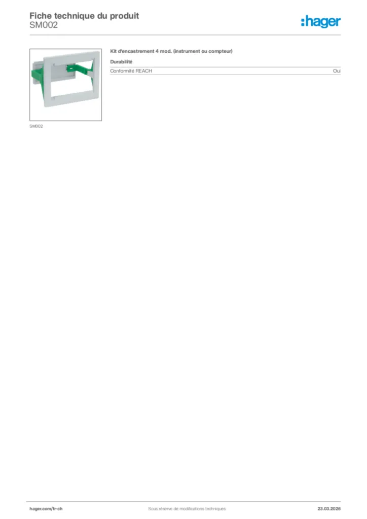 Image Hager Fiche technique du produit SM002 | Hager Suisse