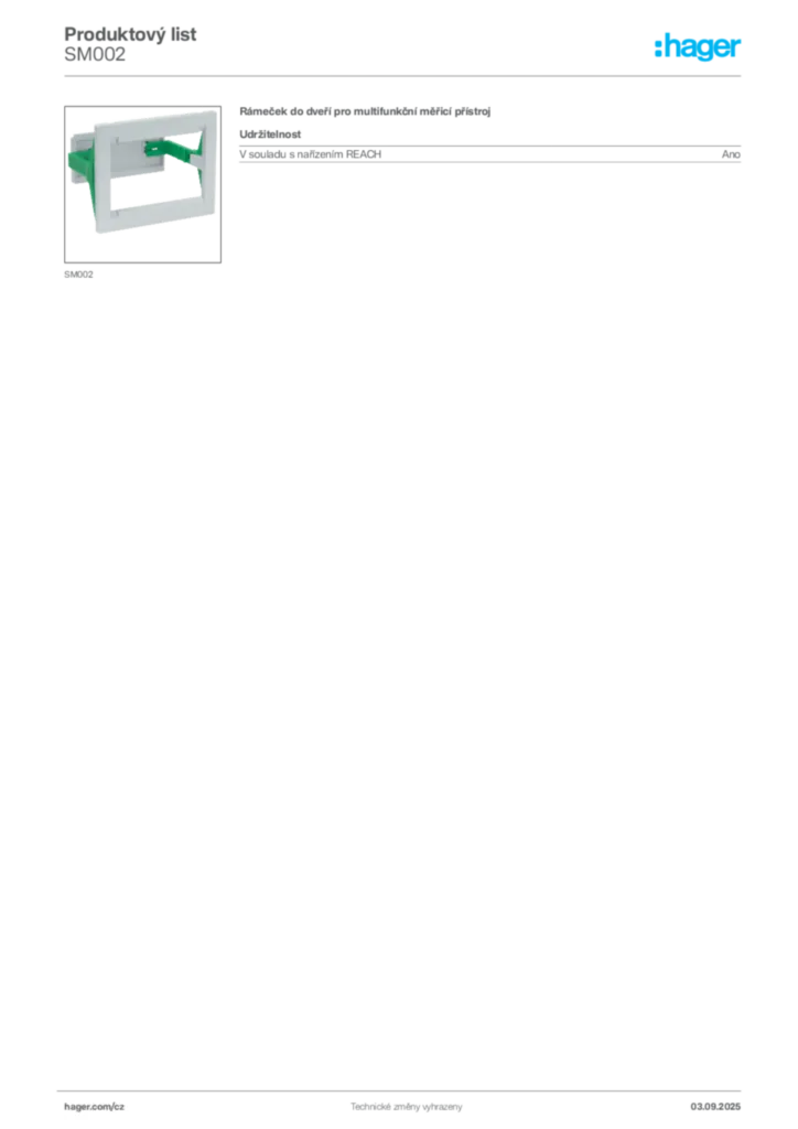 Obrázek Hager Produktový list SM002 | Hager