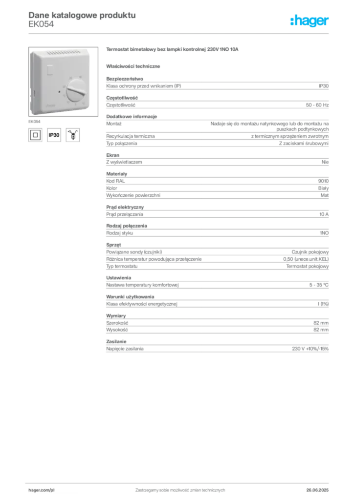 Zdjęcie Hager Dane katalogowe produktu EK054 | Hager Polska