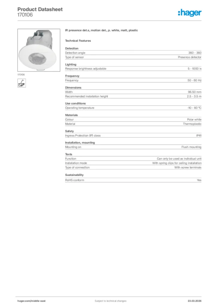 Image Hager Product data sheet 170106  | Hager