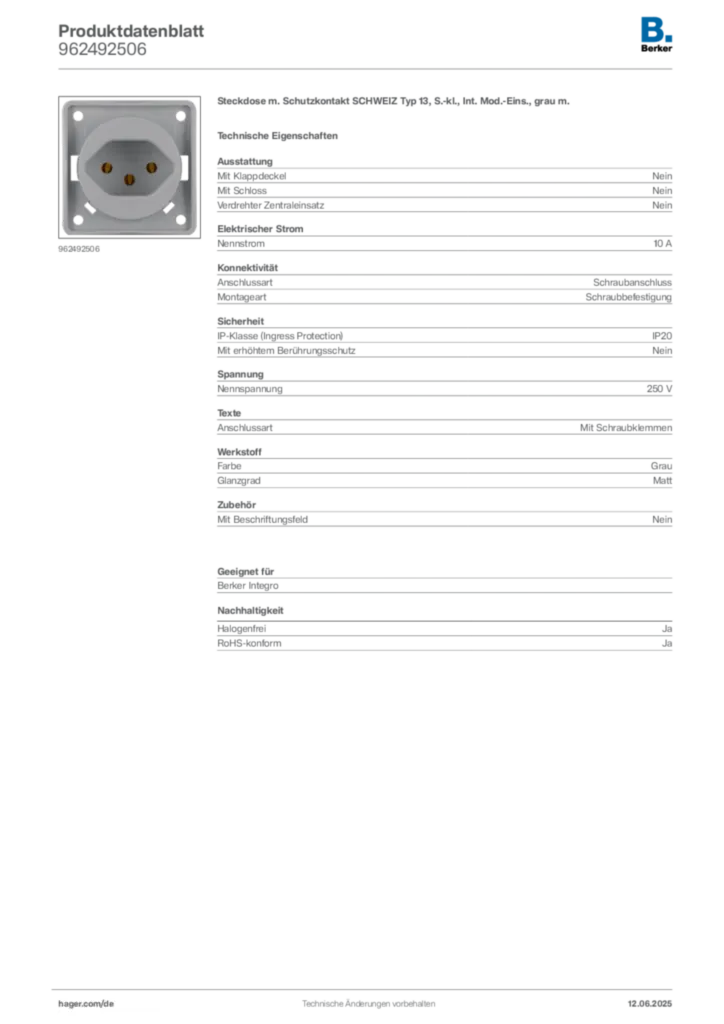 Berker Produktdatenblatt 962492506