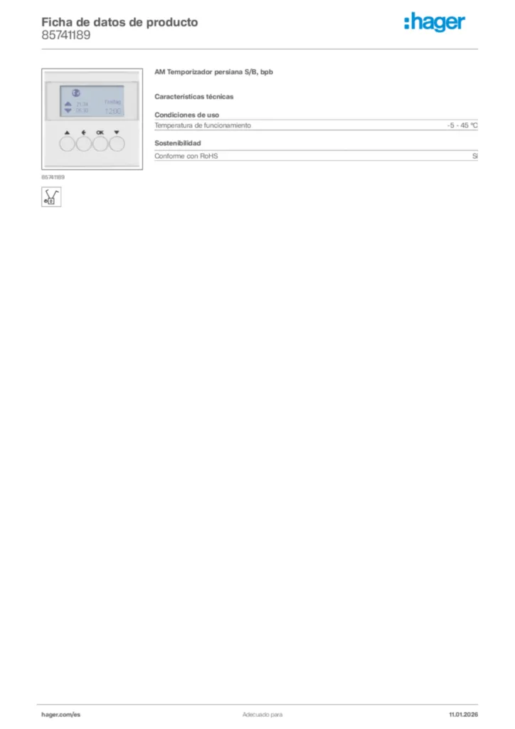 Imagen Hager Ficha de datos de producto 85741189 | Hager España