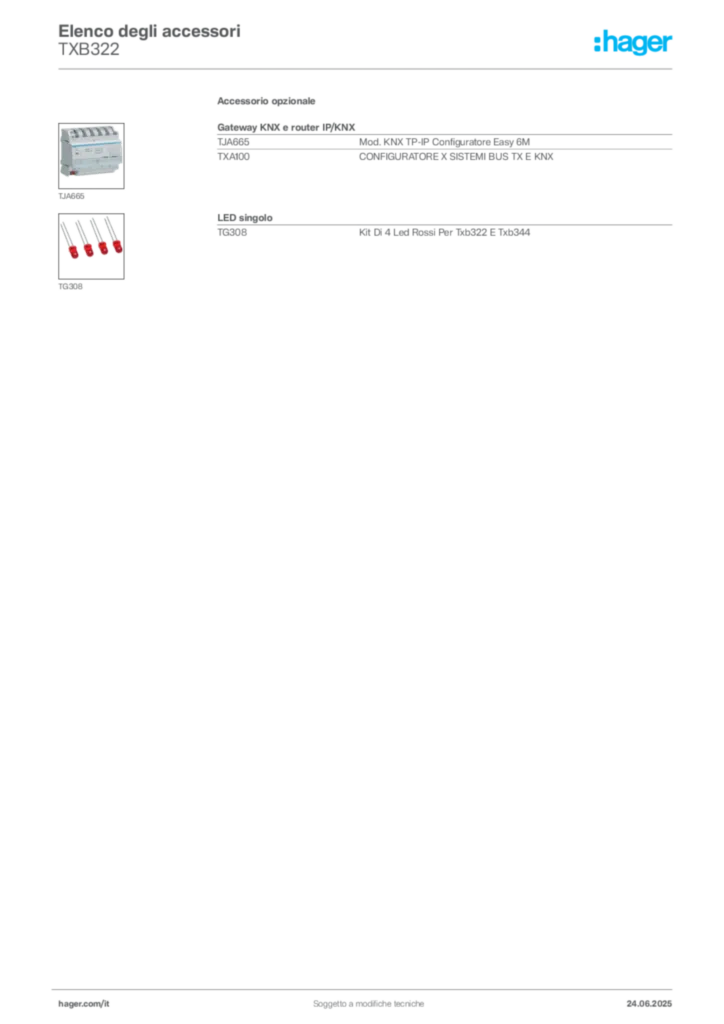 Immagine Hager Scheda tecnica del prodotto TXB322 | Hager Italia