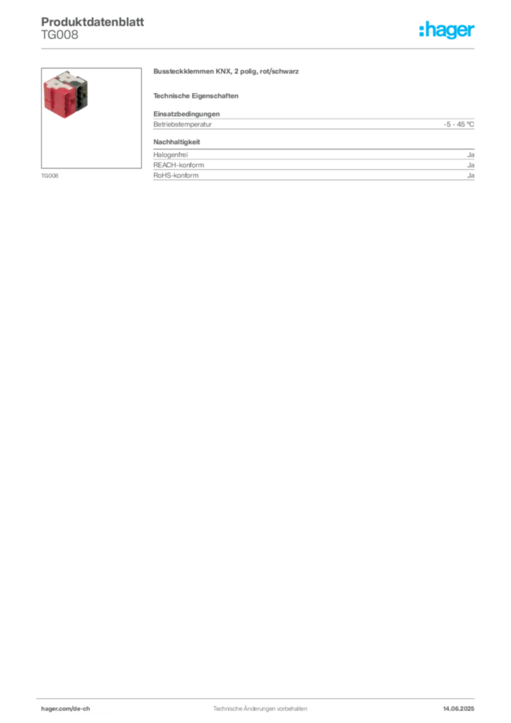 Bild Hager Produktdatenblatt TG008 | Hager Schweiz