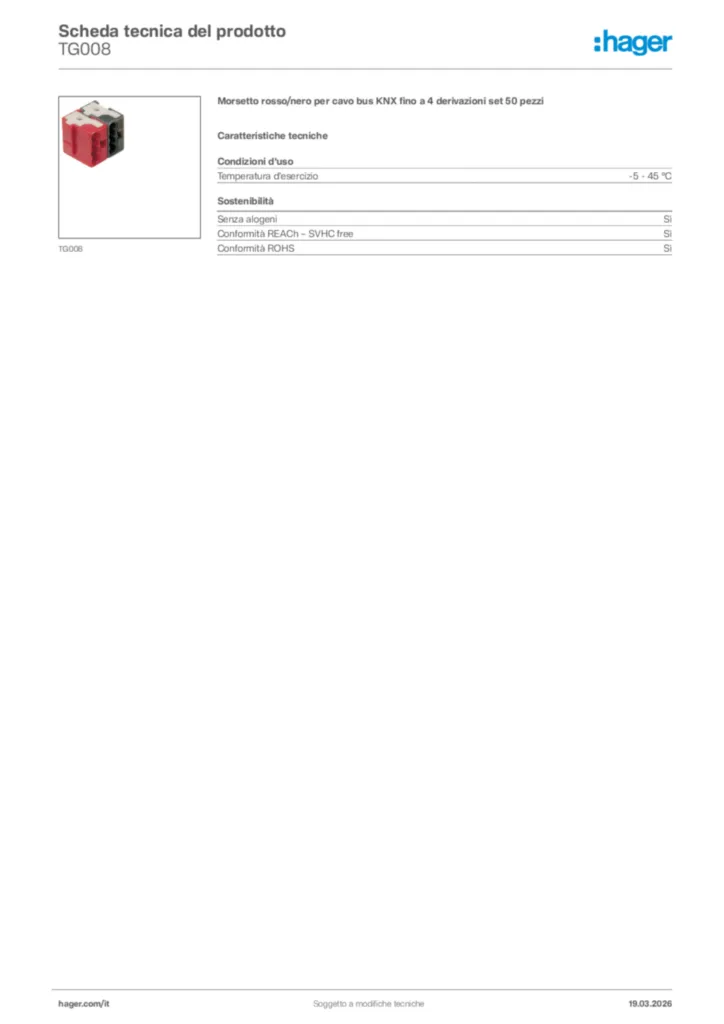 Immagine Hager Scheda tecnica del prodotto TG008 | Hager Italia