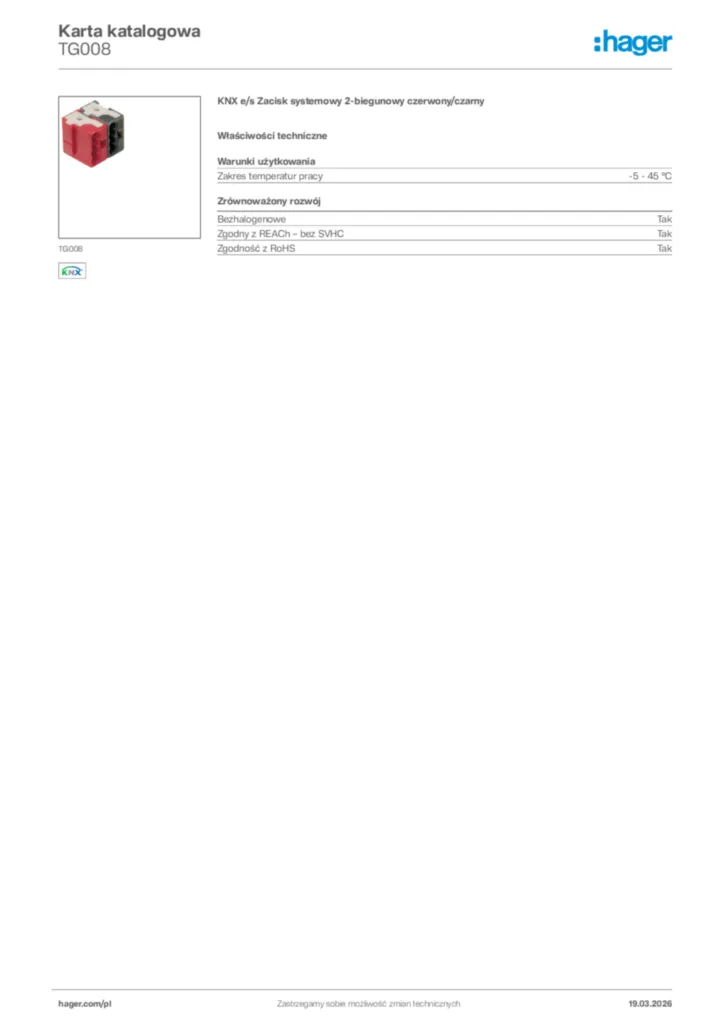 Zdjęcie Hager Karta katalogowa TG008 | Hager Polska