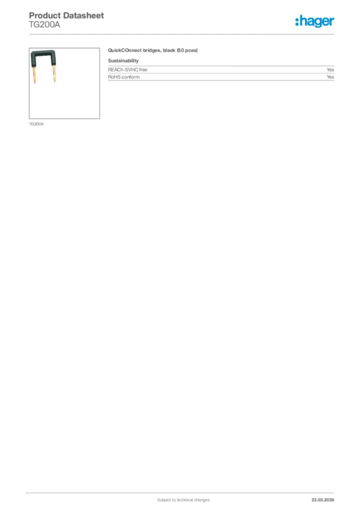 Image Hager Product data sheet TG200A  | Hager Africa