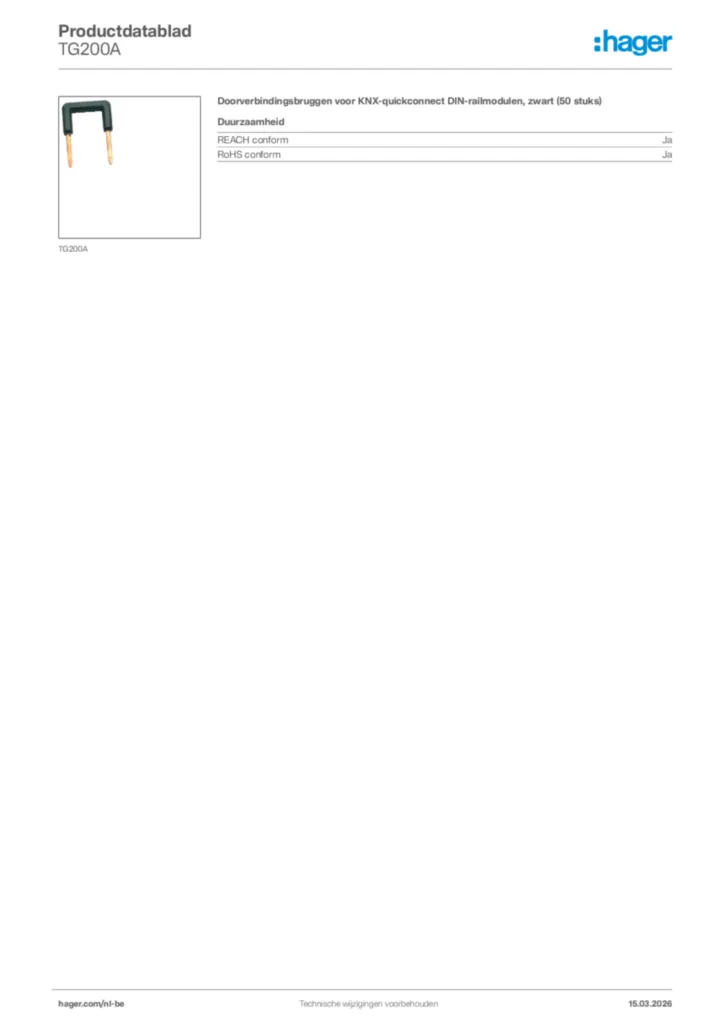 Afbeelding Hager Productdatablad TG200A | Hager Belgium
