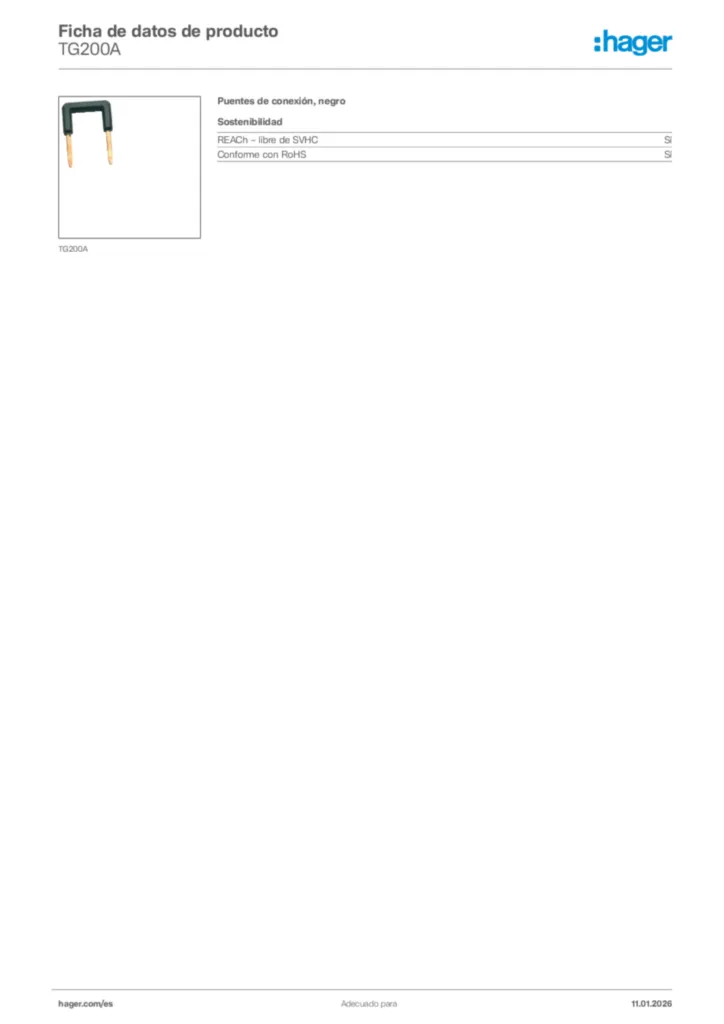 Imagen Hager Ficha de datos de producto TG200A | Hager España