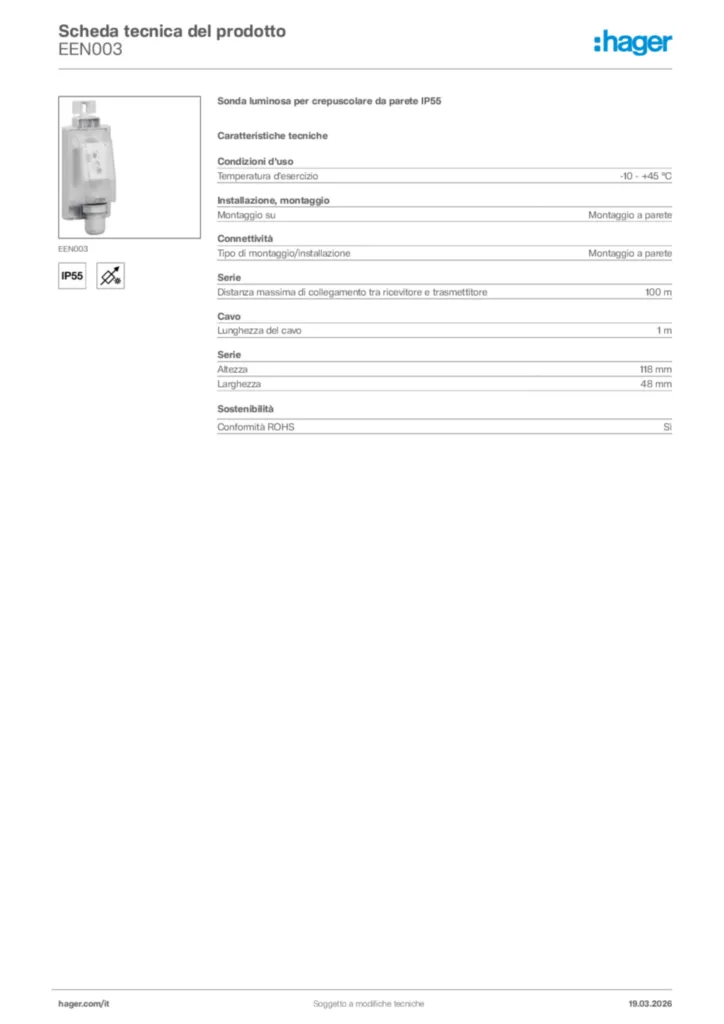 Immagine Hager Scheda tecnica del prodotto EEN003 | Hager Italia