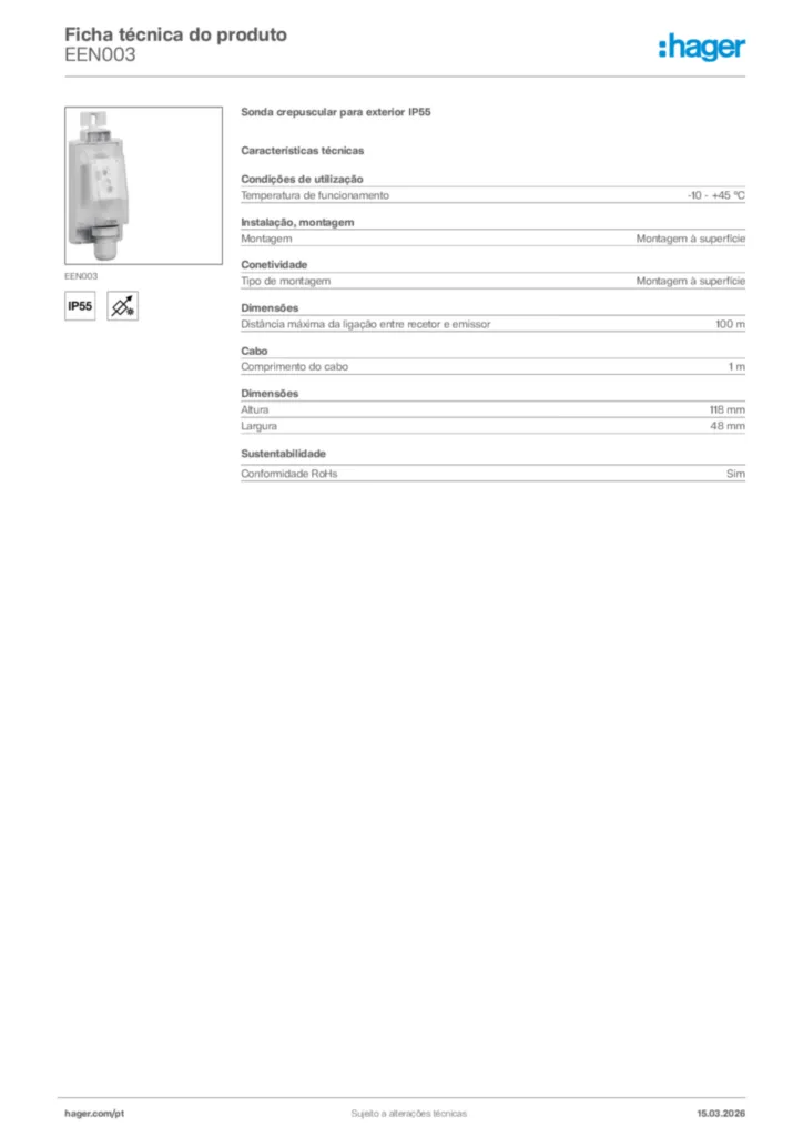 Imagem Hager Ficha técnica do produto EEN003 | Hager Portugal