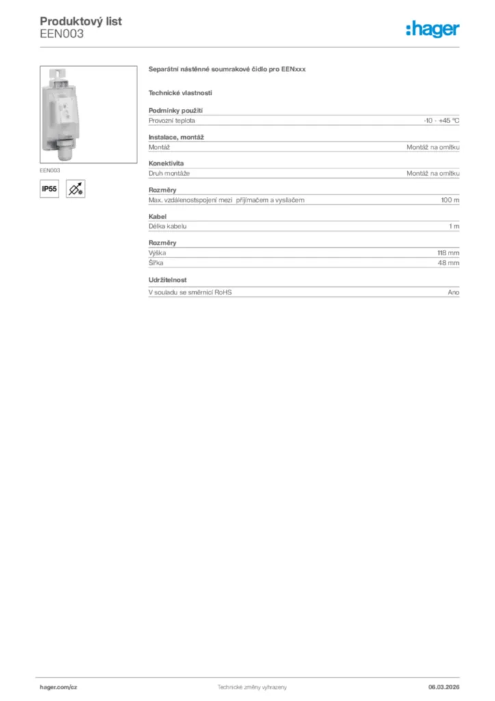 Obrázek Hager Product data sheet EEN003 | Hager