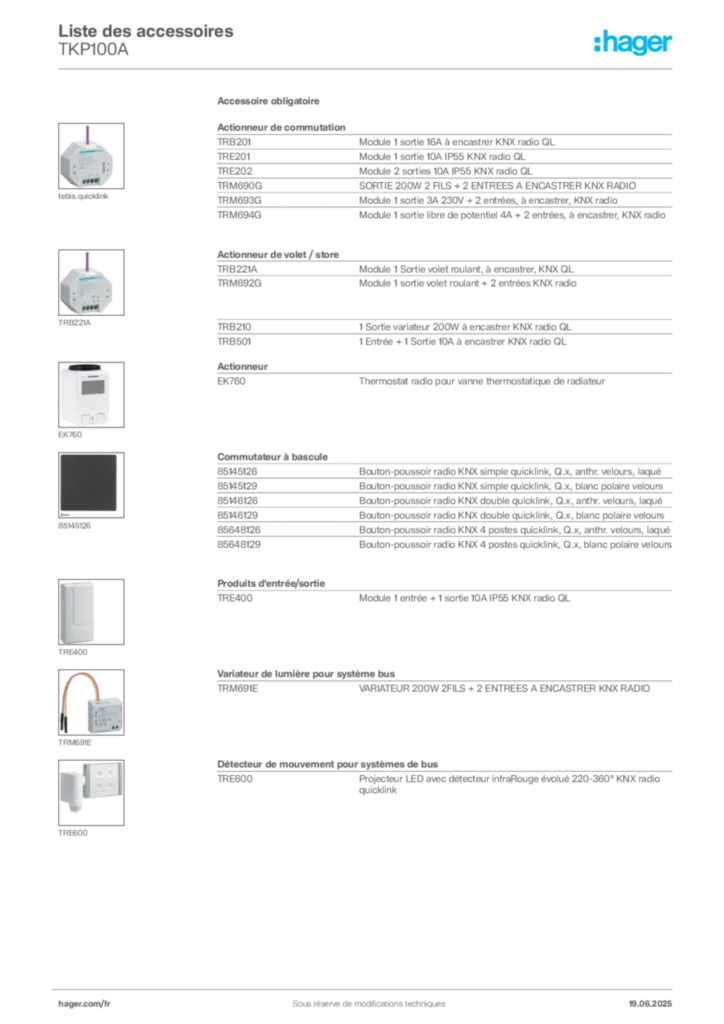 Image Hager Fiche technique du produit TKP100A | Hager France