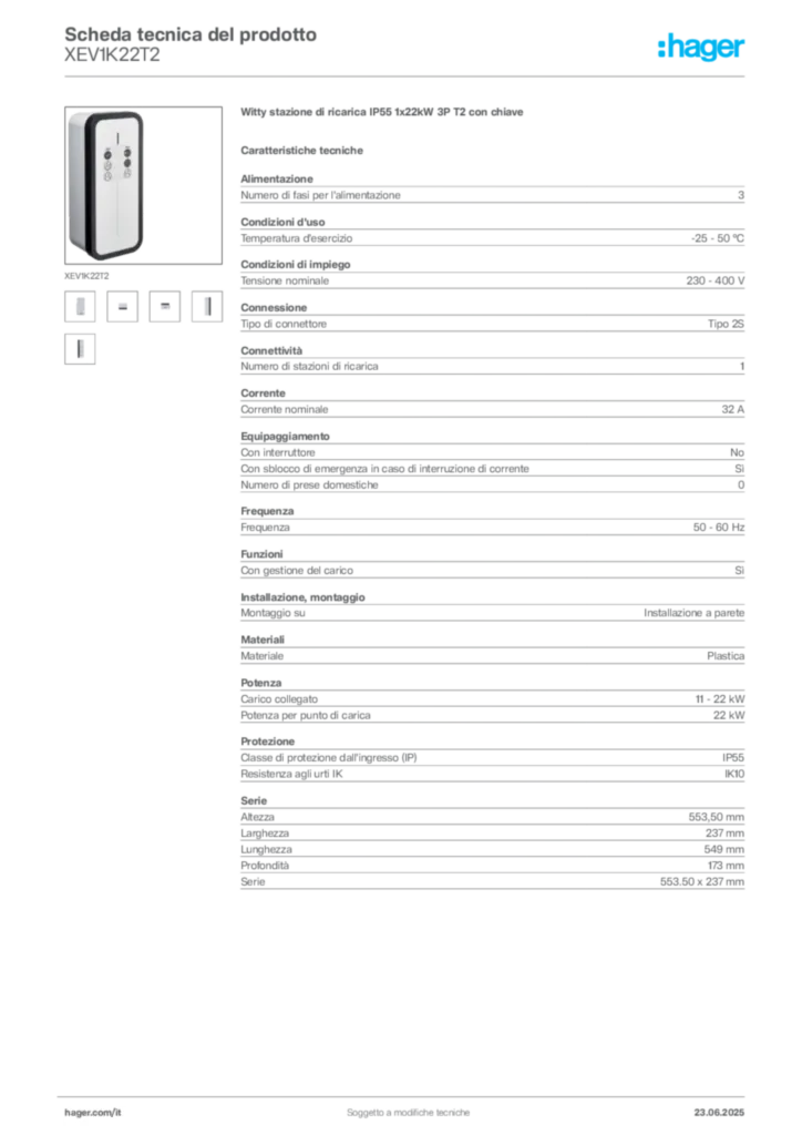 Immagine Hager Scheda tecnica del prodotto XEV1K22T2 | Hager Italia
