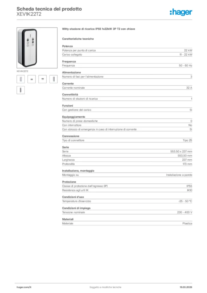 Immagine Hager Scheda tecnica del prodotto XEV1K22T2 | Hager Italia