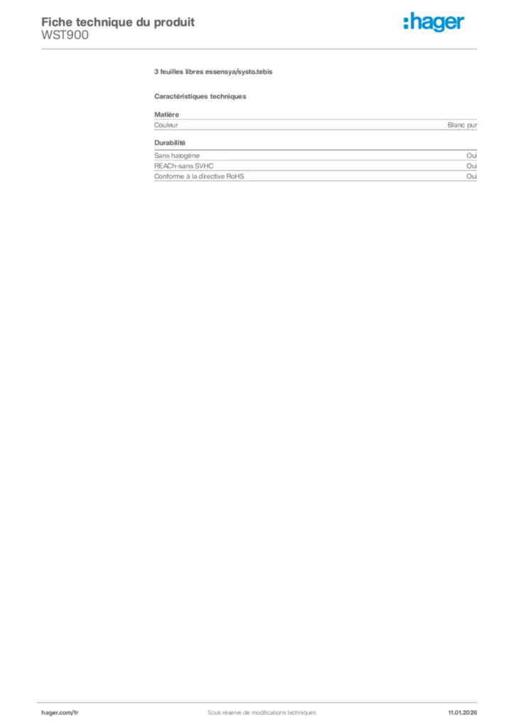 Image Hager Fiche technique du produit WST900 | Hager France