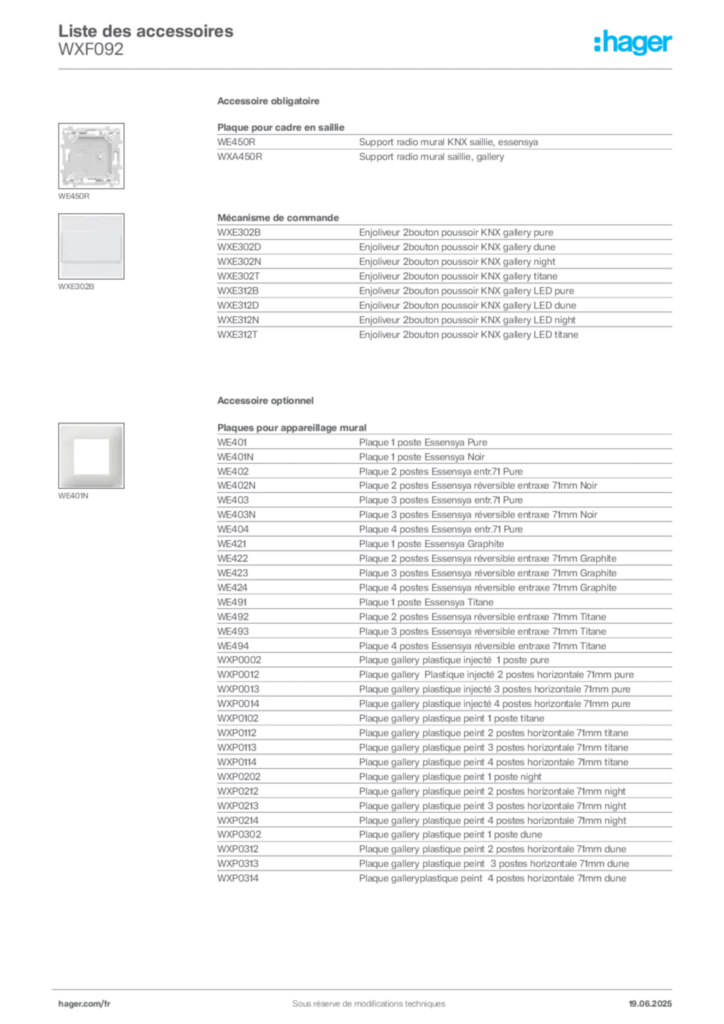 Image Hager Fiche technique du produit WXF092 | Hager France