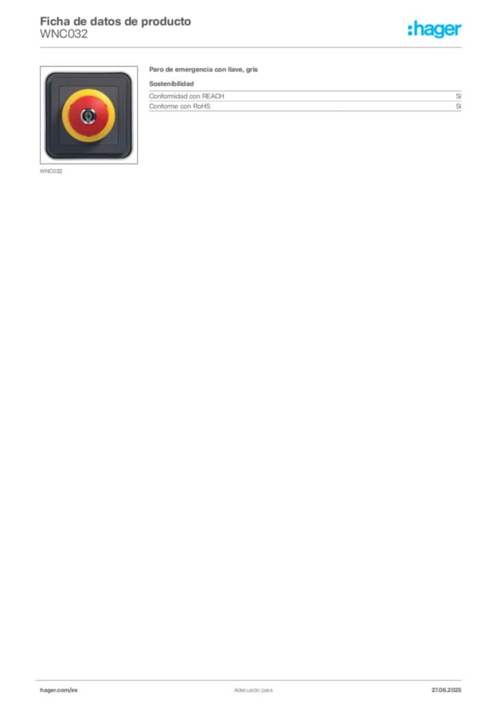 Imagen Hager Ficha de datos de producto WNC032 | Hager España