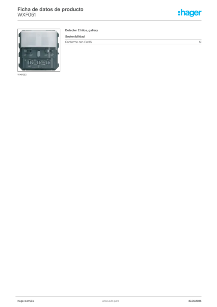 Imagen Hager Ficha de datos de producto WXF051 | Hager España