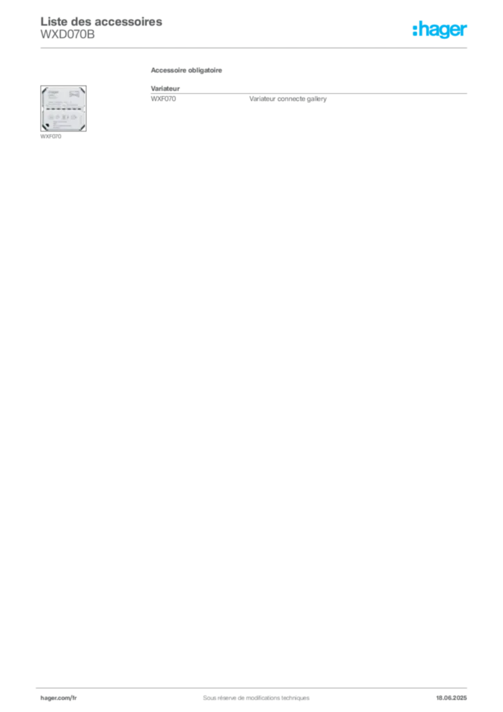 Image Hager Fiche technique du produit WXD070B | Hager France