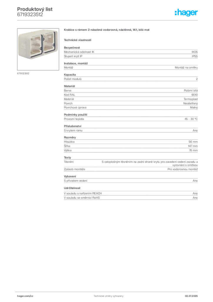 Obrázek Hager Produktový list 6719323512 | Hager