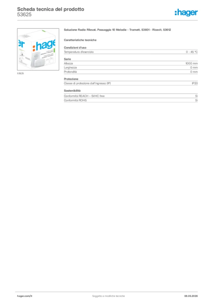 Immagine Hager Scheda tecnica del prodotto 53625 | Hager Italia