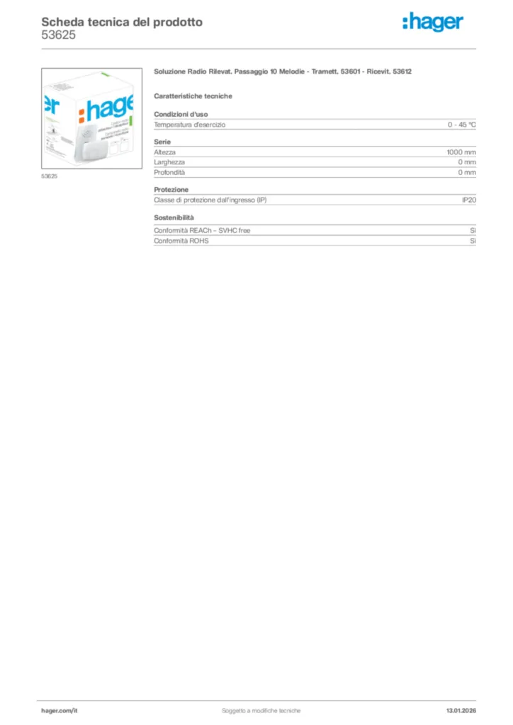 Immagine Hager Scheda tecnica del prodotto 53625 | Hager Italia