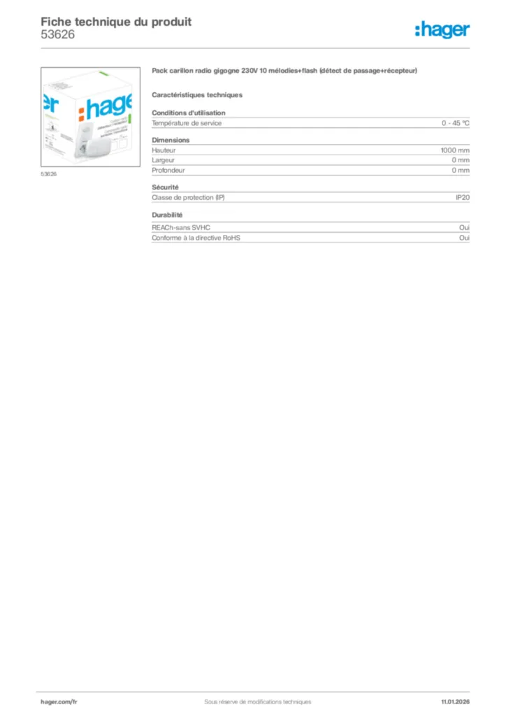 Image Hager Fiche technique du produit 53626 | Hager France