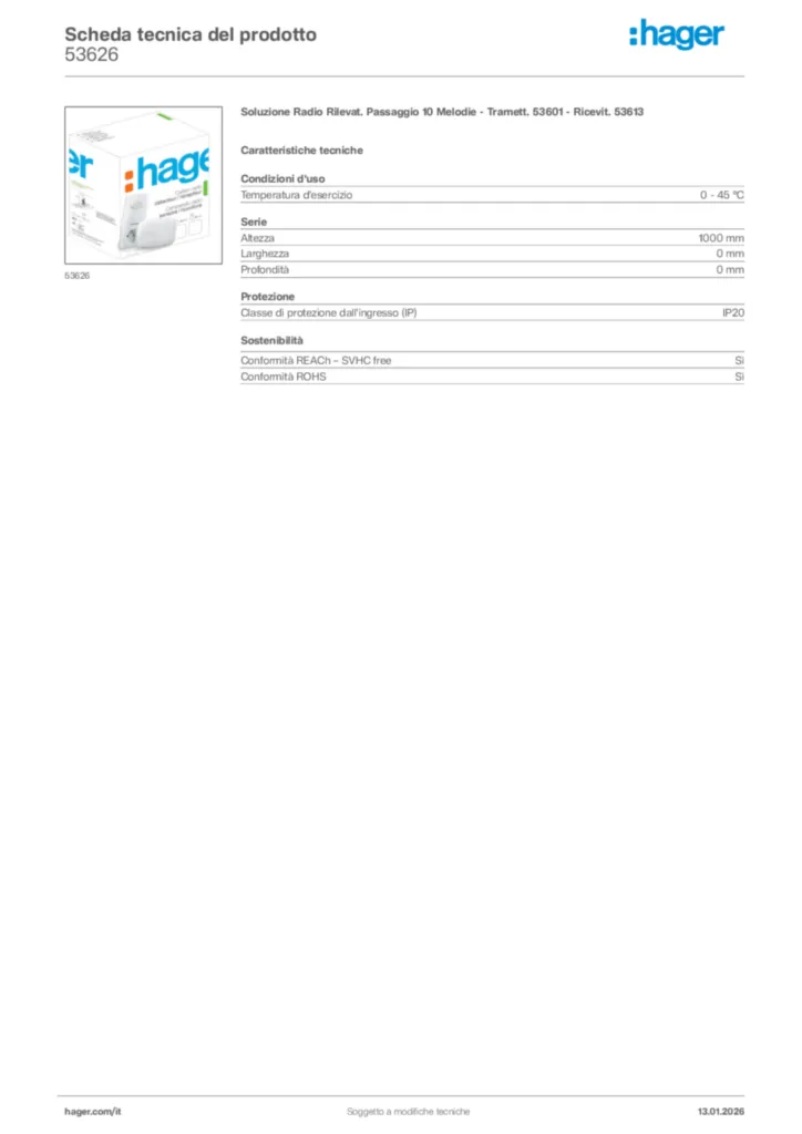 Immagine Hager Scheda tecnica del prodotto 53626 | Hager Italia
