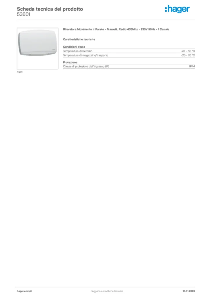Immagine Hager Scheda tecnica del prodotto 53601 | Hager Italia