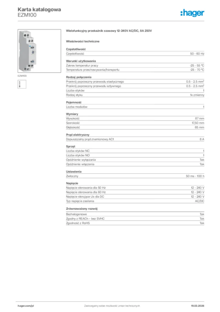 Zdjęcie Hager Karta katalogowa EZM100 | Hager Polska