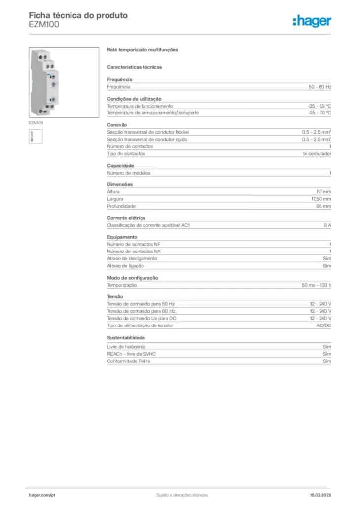 Imagem Hager Ficha técnica do produto EZM100 | Hager Portugal