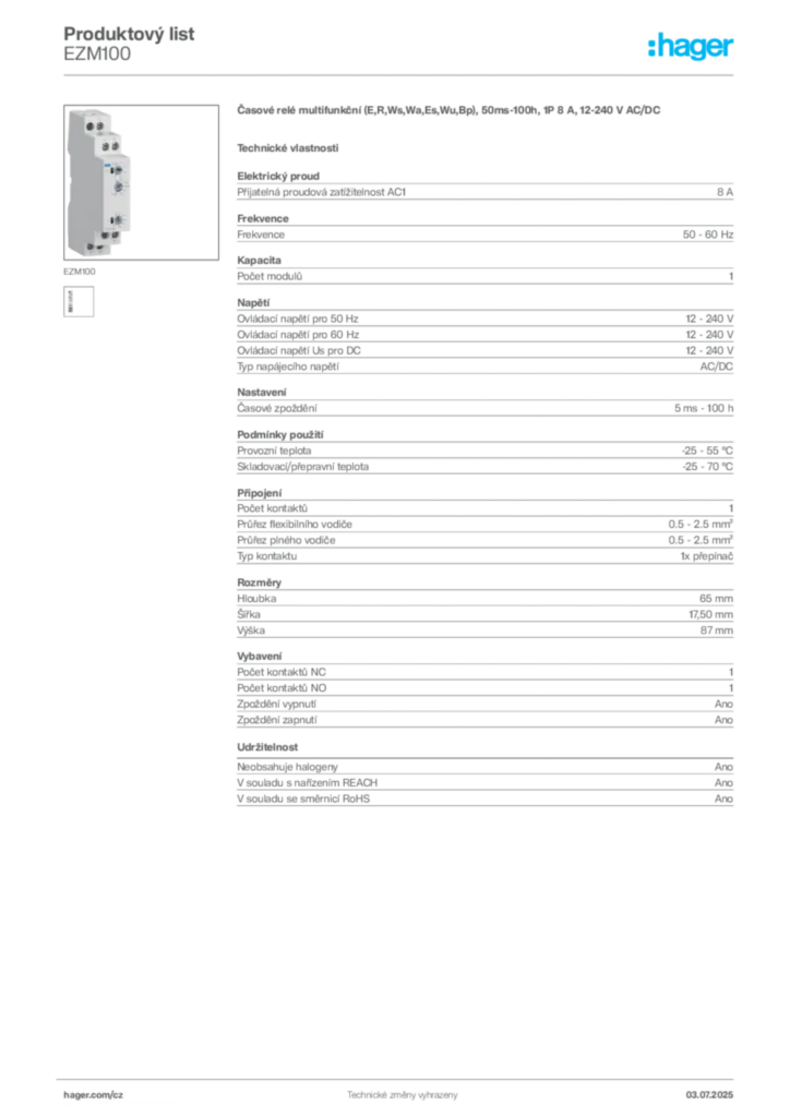 Obrázek Hager Produktový list EZM100 | Hager