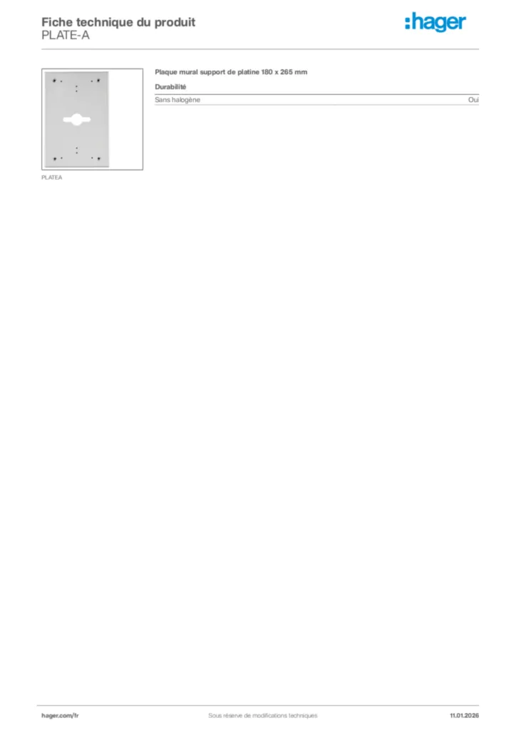 Image Hager Fiche technique du produit PLATE-A | Hager France
