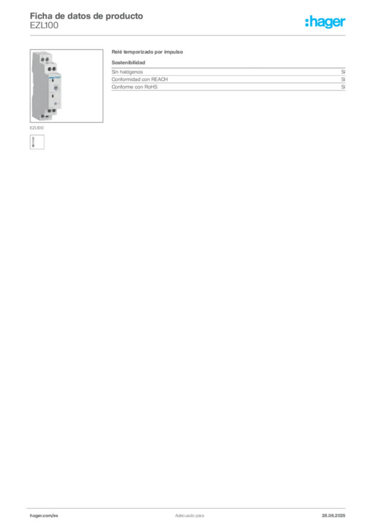 Imagen Hager Ficha de datos de producto EZL100 | Hager España