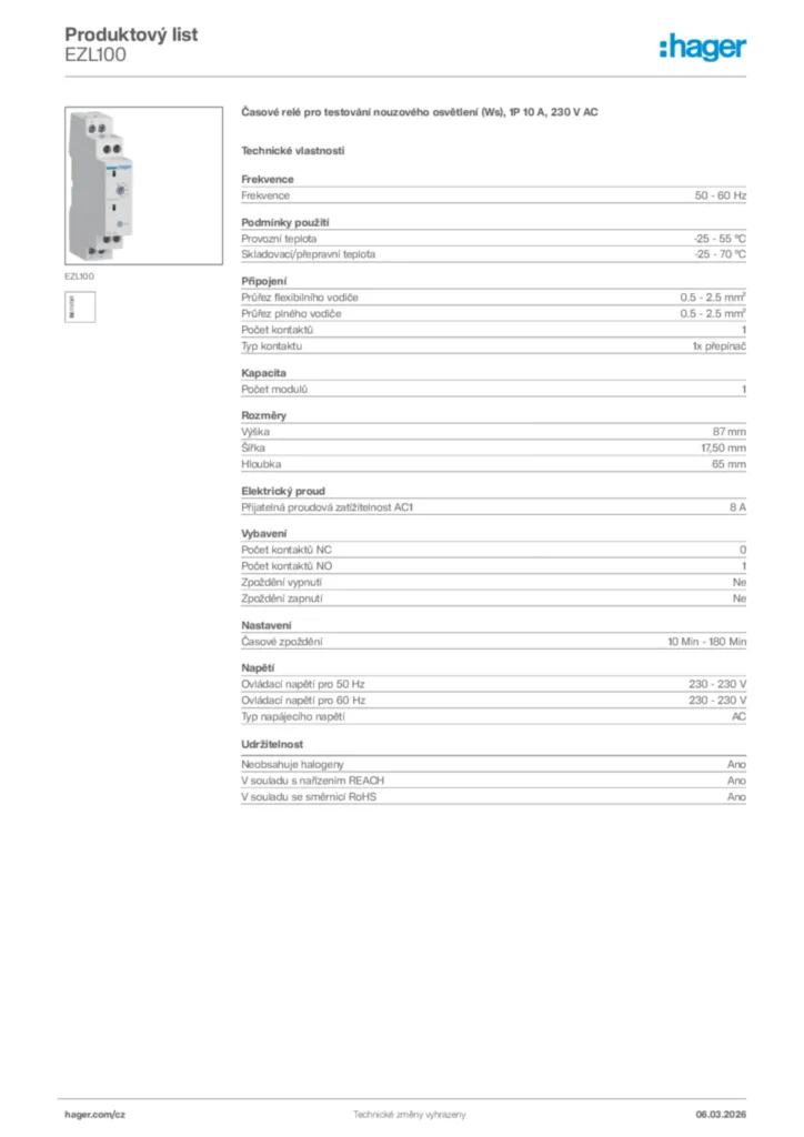Obrázek Hager Product data sheet EZL100 | Hager