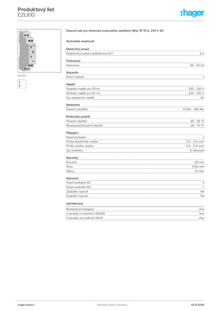 Obrázek Hager Produktový list EZL100 | Hager