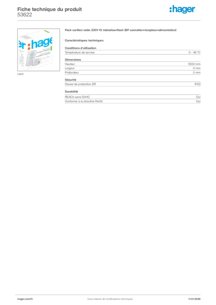 Image Hager Fiche technique du produit 53622 | Hager France