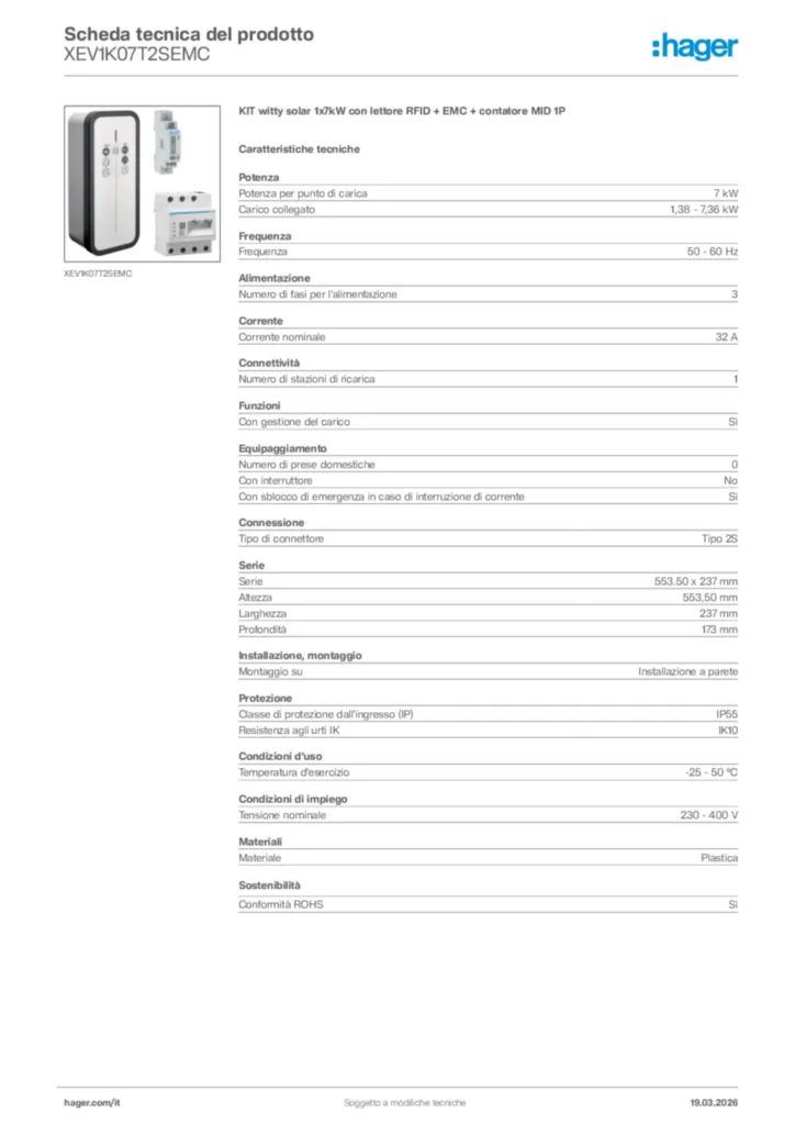Immagine Hager Scheda tecnica del prodotto XEV1K07T2SEMC | Hager Italia
