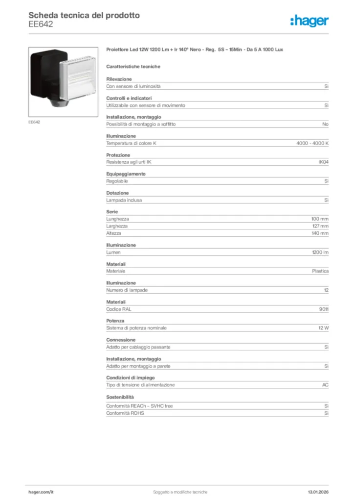 Immagine Hager Scheda tecnica del prodotto EE642 | Hager Italia