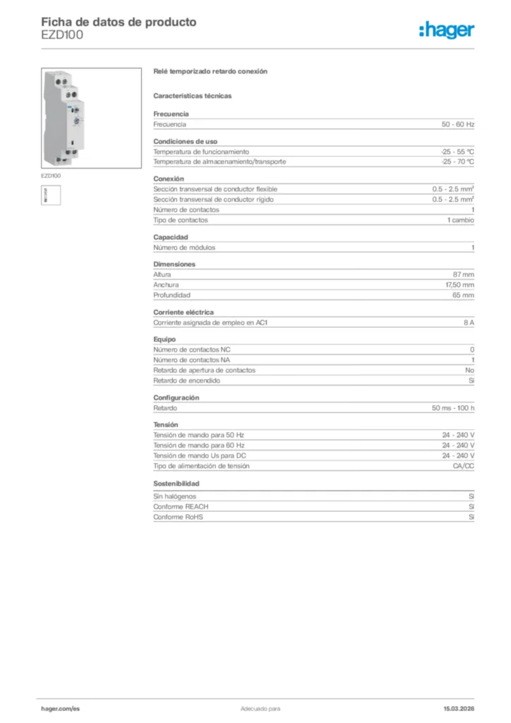 Imagen Hager Ficha de datos de producto EZD100 | Hager España