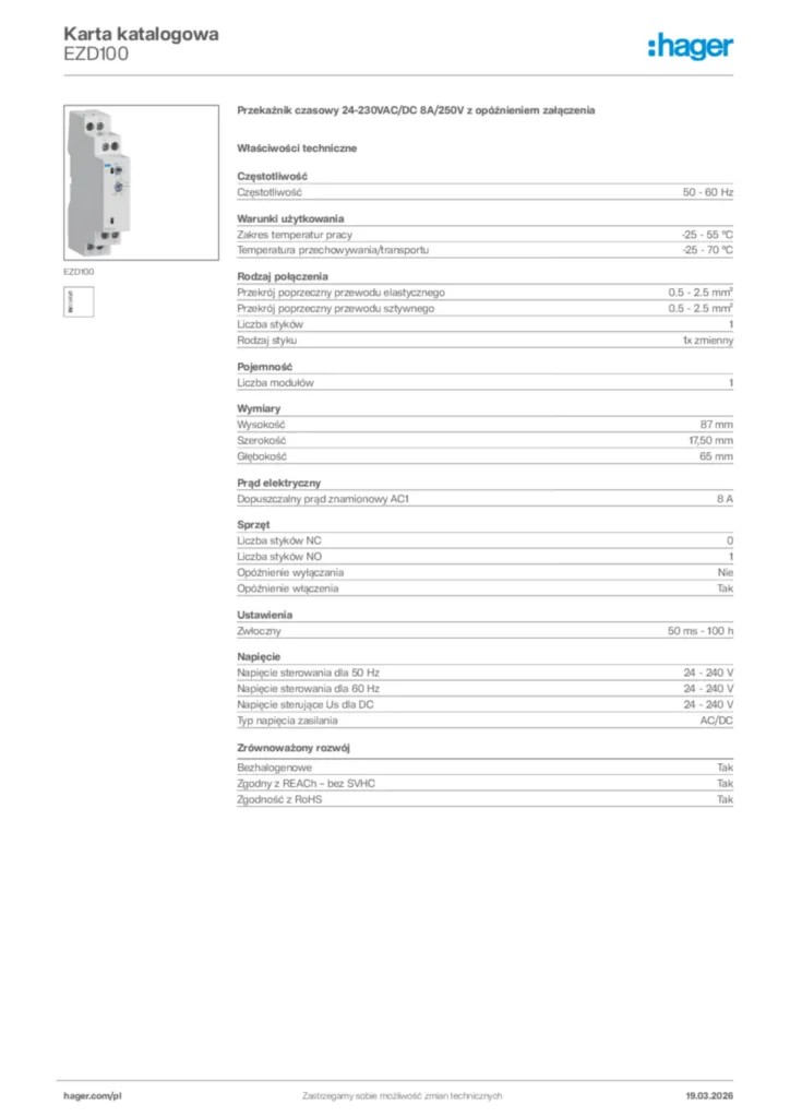 Zdjęcie Hager Karta katalogowa EZD100 | Hager Polska