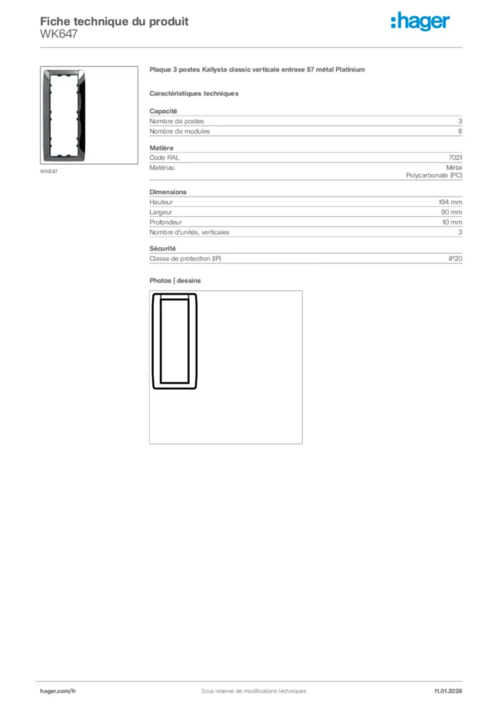 Image Hager Fiche technique du produit WK647 | Hager France