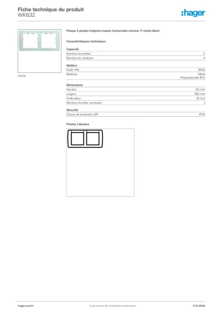 Image Hager Fiche technique du produit WK632 | Hager France