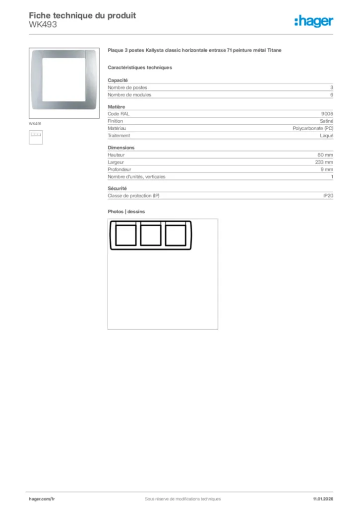 Image Hager Fiche technique du produit WK493 | Hager France