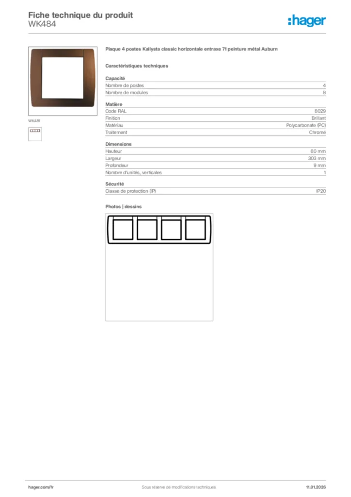 Image Hager Fiche technique du produit WK484 | Hager France